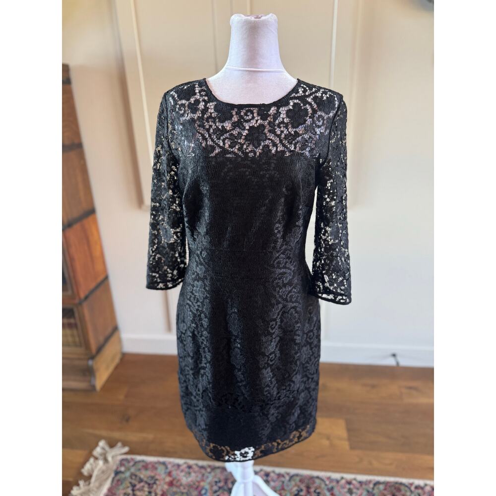 Kay Unger New York Black Sheer Lace Formal Dress 10 Large Like New Cocktail - Picture 3 of 12